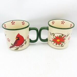 Temp-tations Christmas Cardinal Poinsettia Mugs 16oz Set of 2